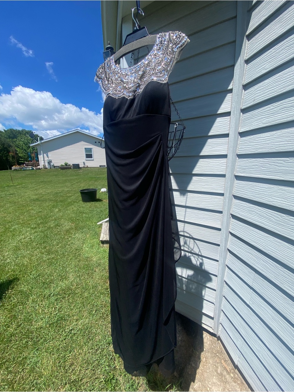 Xscape Black Maxi Dress with Silver Beaded Yoke size 6